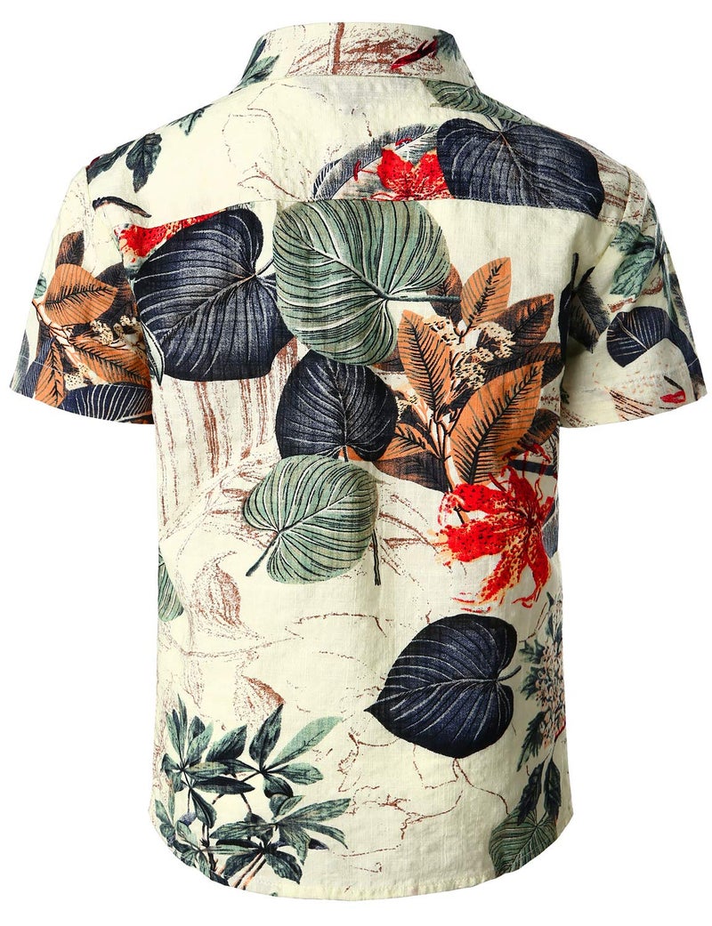 JOGAL Big Boy's Floral Casual Button Down Short Sleeve Hawaiian Shirt 8 White - Image 2